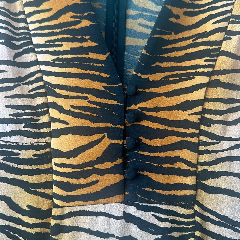 A.L.C. 100% Silk Dress long sleeve black tan tiger print Size 0 - Picture 8 of 12